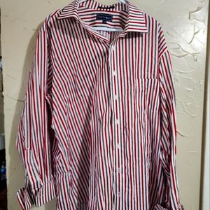Paul fredrick red grey striped shirt 17.5 -35